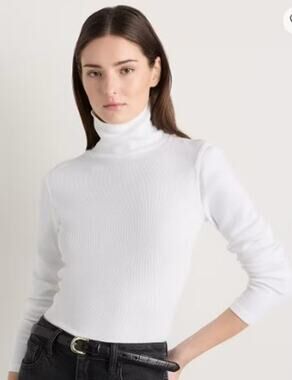 Quince Medium Micro-Rib Turtleneck Top Soft White Organic Cotton Long Sleeves